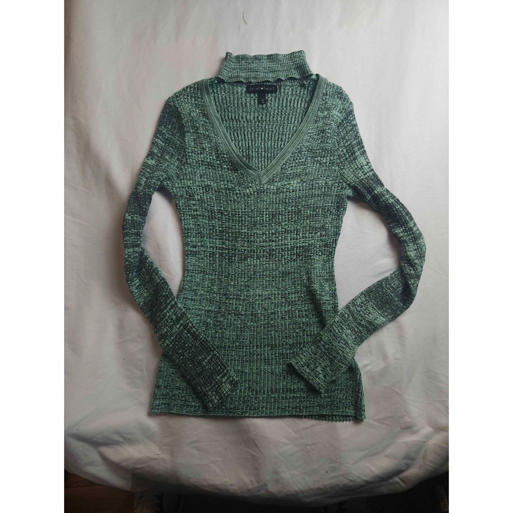 Derek Heart Sweater Womens Large Green Minimalist Elevated Basics Y2K Pullover